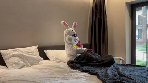 Easter Bunny Wakes Up - Daily Routine Stock Footage 305374955