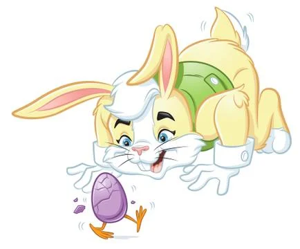 Easter Bunny Watching Egg Hatch Stock Illustration