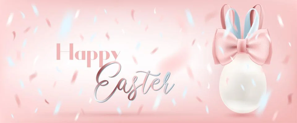 Easter Bunny White Egg and Silk Bow Stock Illustration