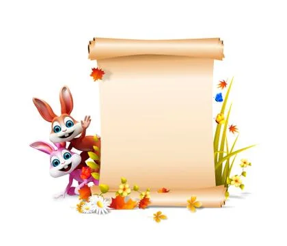 Easter  bunny with white sign Illustrazione stock