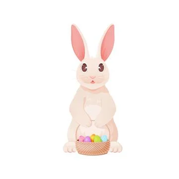 Easter bunny wicker basket egg cartoon character Stock Illustration