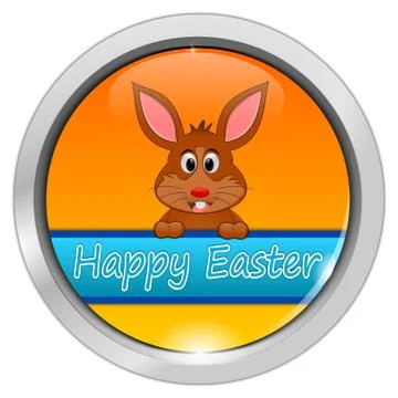 Easter bunny wishing happy easter button Stock Illustration