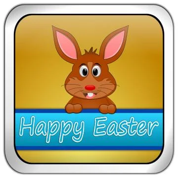Easter bunny wishing happy easter button Stock Illustration
