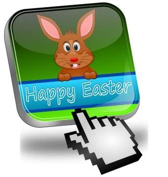 Easter bunny wishing happy easter button with cursor Stock Illustration
