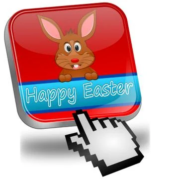 Easter bunny wishing happy easter button with cursor Stock Illustration