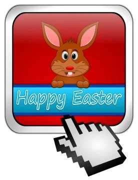 Easter bunny wishing happy easter button with cursor Stock Illustration