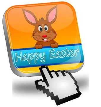 Easter bunny wishing happy easter button with cursor Stock Illustration