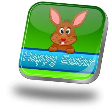 Easter bunny wishing happy easter button Stock Illustration