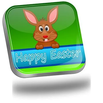 Easter bunny wishing happy easter button Stock Illustration