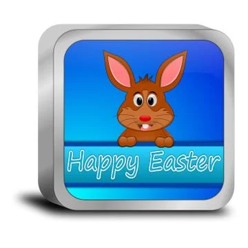 Easter bunny wishing happy easter button Stock Illustration