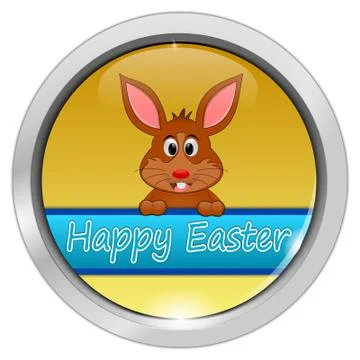 Easter bunny wishing happy easter button Stock Illustration