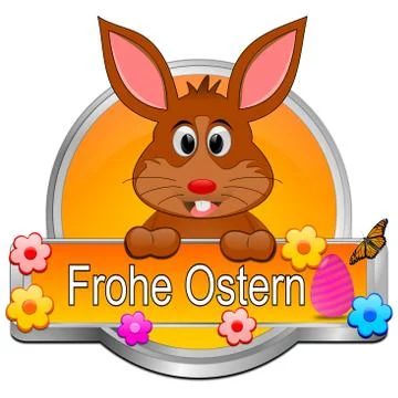Easter bunny wishing happy easter button - in german Stock Illustration