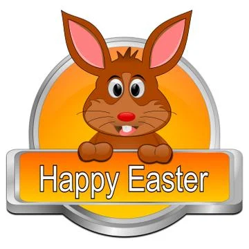 Easter bunny wishing happy easter button Stock Illustration