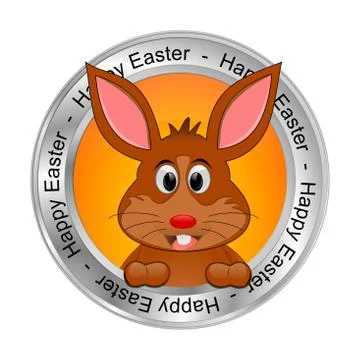 Easter bunny wishing happy easter button - 3D illustration Stock Illustration