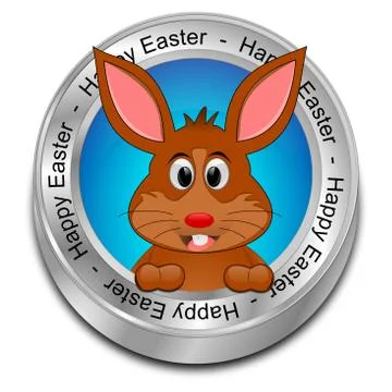 Easter bunny wishing happy easter button - 3D illustration Stock Illustration