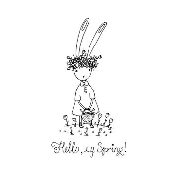 Easter bunny in a wreath Stock Illustration