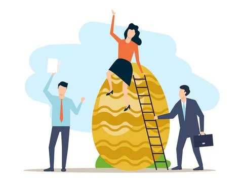 Easter business teamwork concept. A team of colleagues achieves results and c 스톡 일러스트