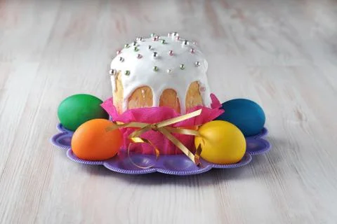 Easter cake and Easter eggs Stock Photos