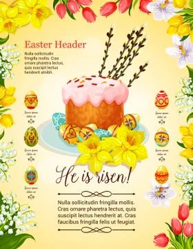 Easter cake and egg poster with flower decoration Stock Illustration