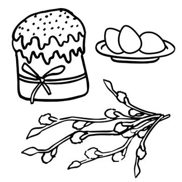 Easter cake and egg sticker set on white isolated backdrop stock vector illus Stock Illustration