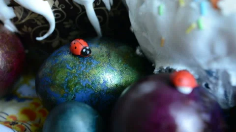 Easter cake and eggs in a basket Stock Footage 88220599