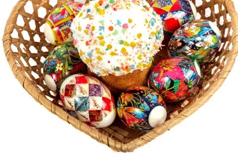 Easter cake and eggs 스톡 사진