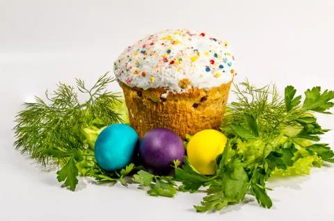 Easter cake and eggs 스톡 사진