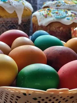 Easter cake and eggs by the window Stock Photos