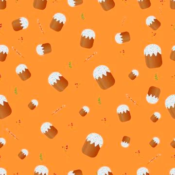 Easter cake and Willow branches seamless pattern Stock Illustration