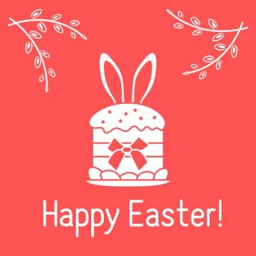 Easter cake, bunny ears, willow branches. Linear Stock Illustration