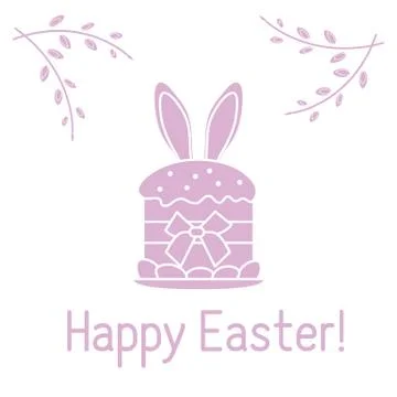 Easter cake, bunny ears, willow branches. Linear Stock Illustration