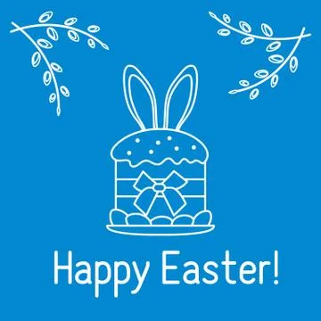 Easter cake, bunny ears, willow branches. Linear Stock Illustration