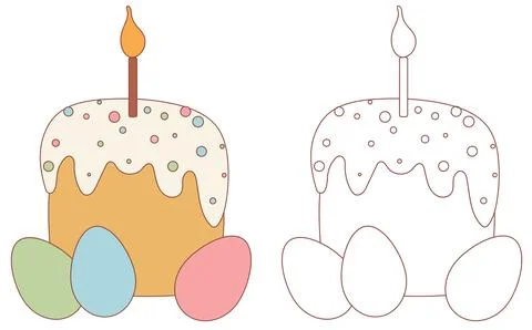 Easter cake with a candle and chicken eggs. vector illustration for the Easter Illustrazione stock