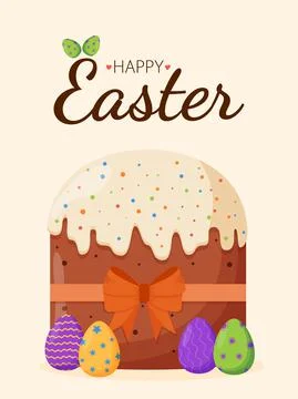 Easter cake with colorful eggs. Easter concept. Happy Easter banners, greeting Stock Illustration