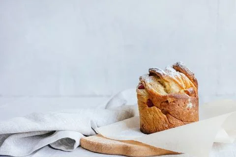 Easter cake cruffin on a gray background. Stock Photos
