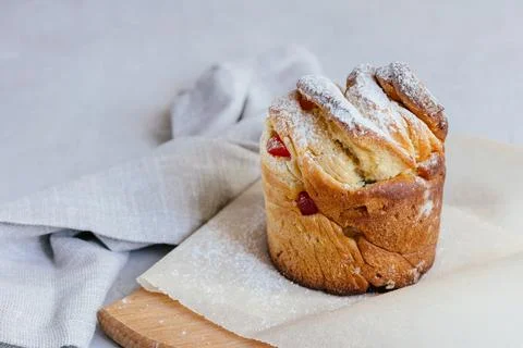 Easter cake cruffin on a gray background. Stock Photos