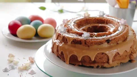 Easter cake is decorated with caramel glaze Stock Footage 169822147