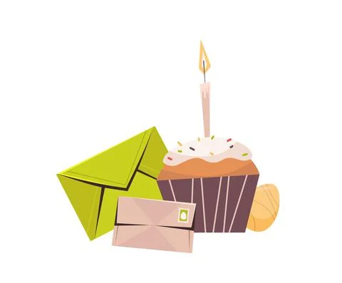 Easter cake decorated egg and envelopes happy spring holiday celebration Stock Illustration