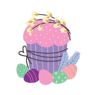 Easter cake, Easter eggs and a sprig of willow Stock Illustration