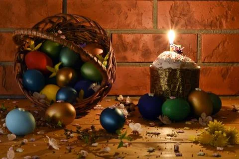 Easter cake with Easter eggs Stock Photos