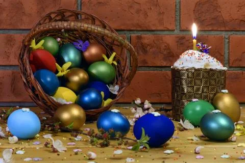 Easter cake with Easter eggs Stock Photos