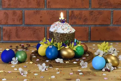Easter cake with Easter eggs Stock Photos
