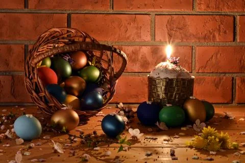 Easter cake with Easter eggs Stock Photos