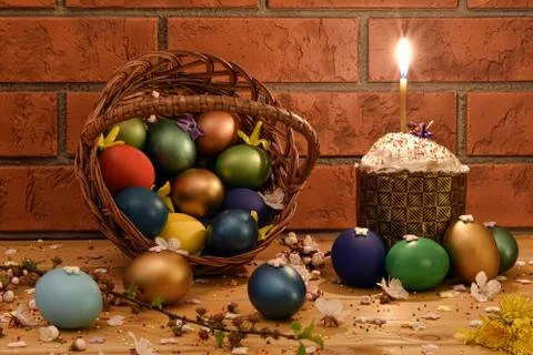 Easter cake with Easter eggs Stock Photos