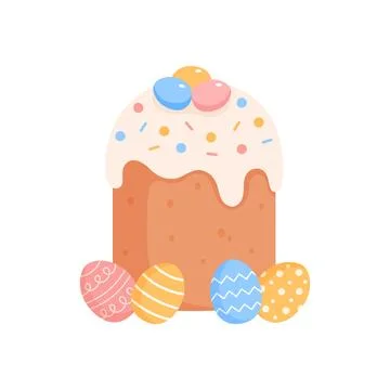 Easter cake with Easter eggs on white backgrounds. Stock Illustration