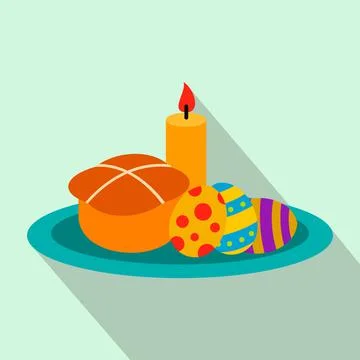 Easter cake with eggs and burning candle flat icon Stock Illustration