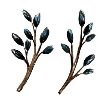 Easter cake, eggs and willow twigs painted watercolor. Bright cute hand drawn Stock Illustration