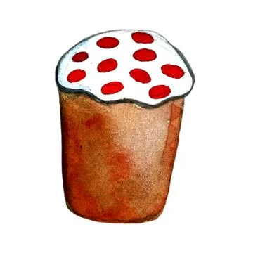 Easter cake, eggs and willow twigs painted watercolor. Bright cute hand drawn 스톡 일러스트