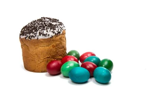 Easter cake with eggs isolated Stock Photos
