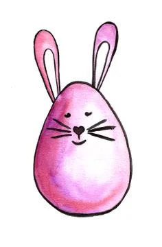 Easter cake, eggs, rabbits and willow twigs painted watercolor. Bright cute h Illustrazione stock